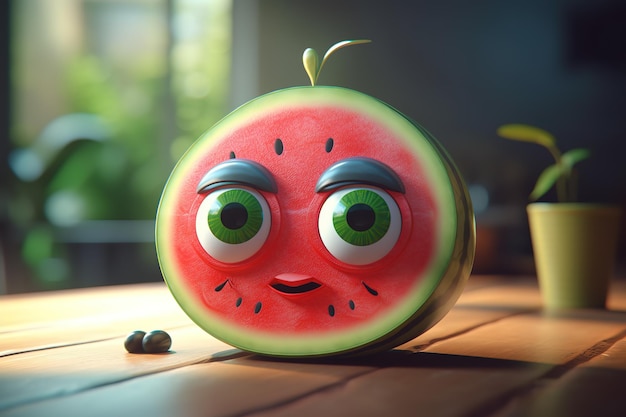 An extreme closeup of a watermelon that is sitting on a table