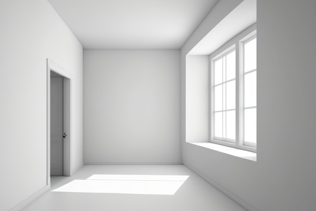 Extreme closeup of a white empty room with walls and a large window