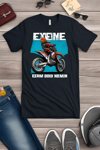 Photo extreme dirt bike cartoon biker on t shirt