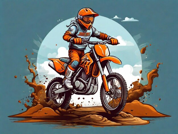 Photo extreme dirt bike cartoon vector illustration biker t shirt design