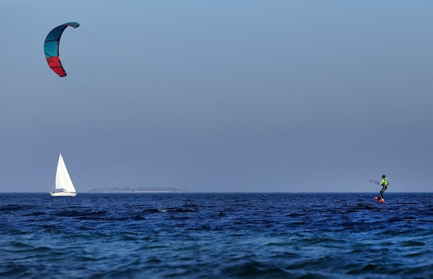 Extreme Kite surfing in northern sea