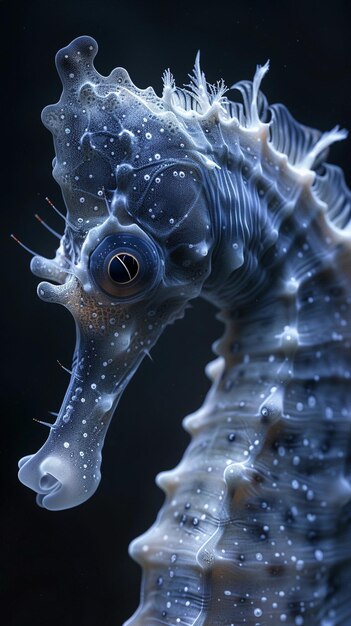 Extreme Macro Shot of Seahorse Pale Skin in Blue Hues Beauty of Nature Earth Day AI Generated