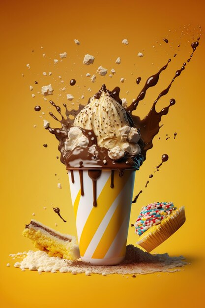 Extreme milkshake with chocolate cookies and sweets splash