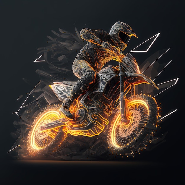 Extreme Motorcycle Racing Illustration with light streak Silhouette of Biker in motorsport