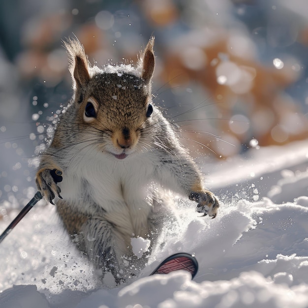 Extreme skiing squirrel poles