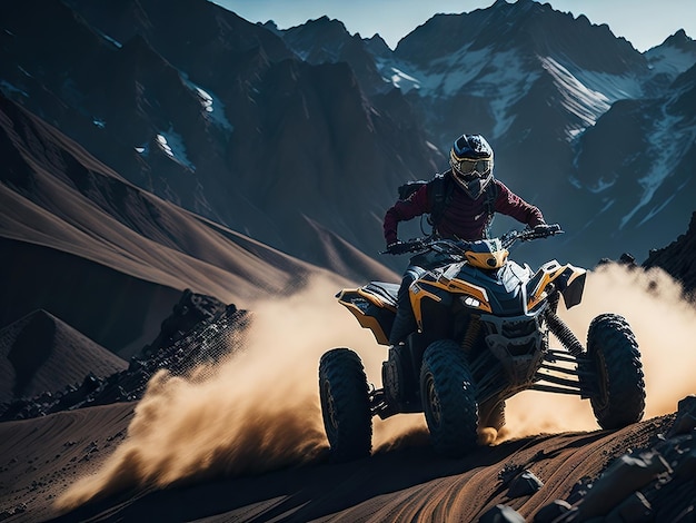 Photo extreme sport activities theme man jumping in quad bike ai generative
