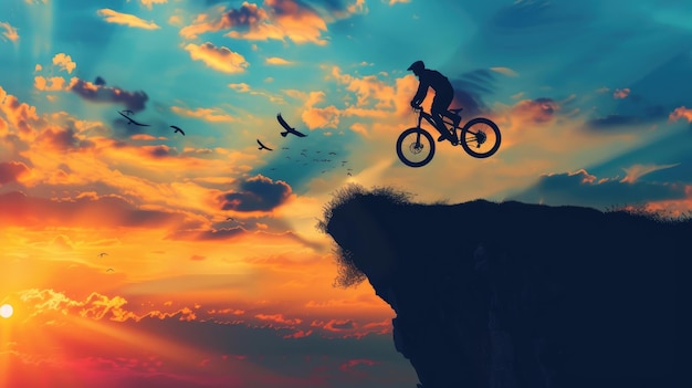 Extreme sports mountain biking off a cliff adrenaline and risk