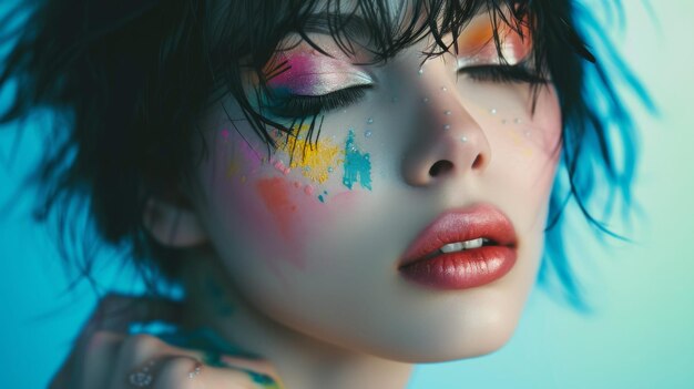 Photo extremely attractive models wearing colorful makeup