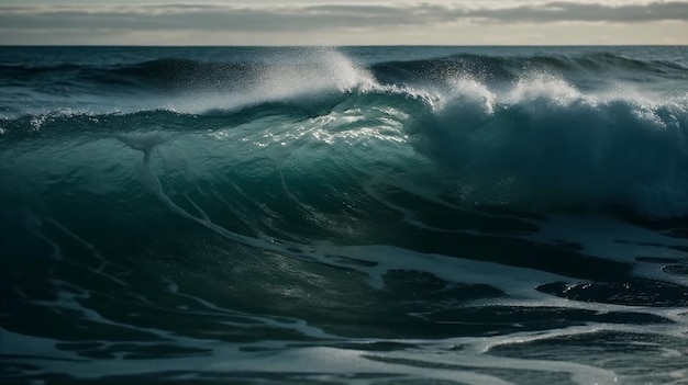 Extremely close look of huge ocean wave ai generated