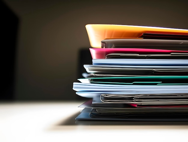 Photo extremely close up stack of documents folders on office desk waiting to be completed generative ai