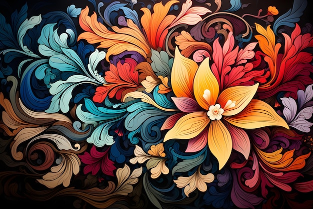 extremely colurful and vibrant swirly and flowery background