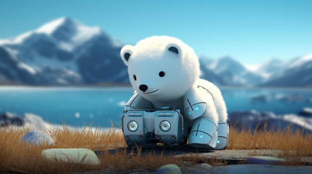 Extremely cute little robot polar bear going