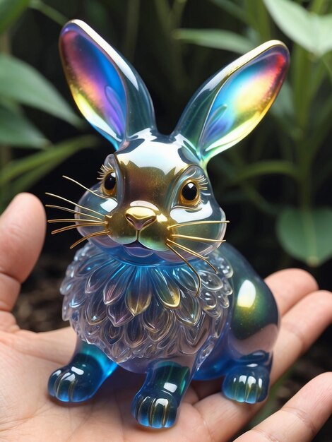 Extremely delicate iridiscent bunny made of glass