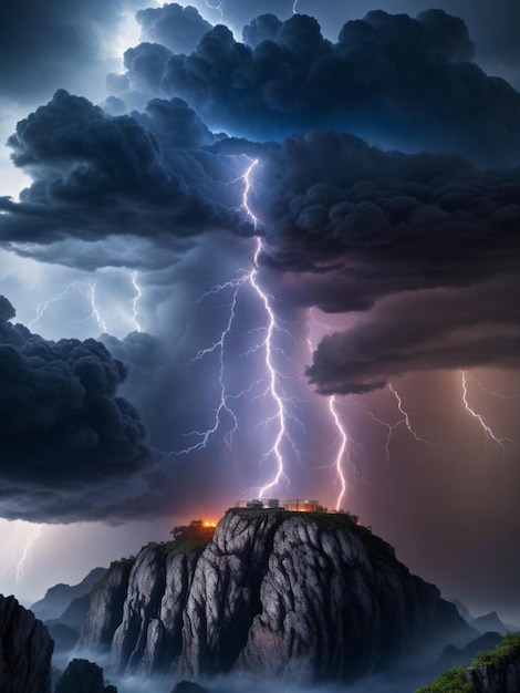 Extremely detailed extreme closeup unreal imagination with thunder