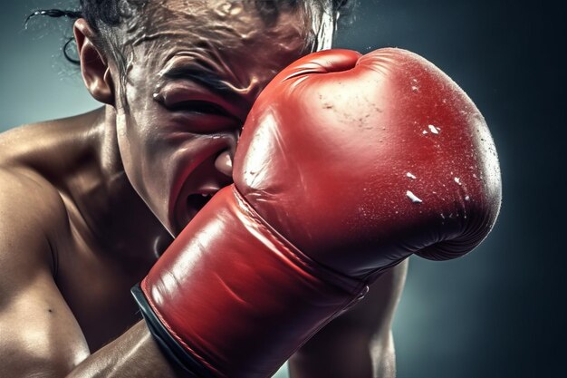 Extremely powerful punch on the boxing ring