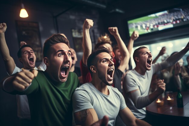 Photo exuberant football fans unleash joyous cheers as team triumphs in epic match