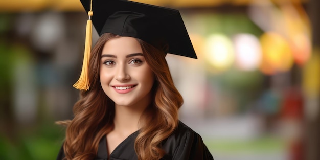 Exultant female youth wearing academic cap