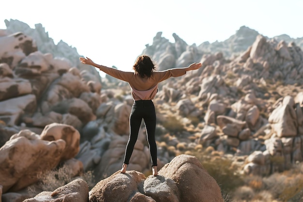 Exultant Woman on Rocky Landscape