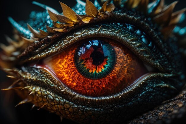 Photo eye of the beast hyperrealism in dragon's gaze