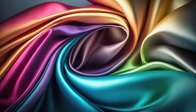 Photo eye catching colorful silk fabric curved motion abstract background design generative ai