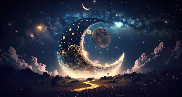 Eye catching moon and star landscape for a magical vibe generative ai