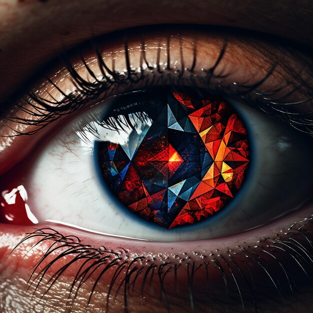 eye closeup with polygonal triangles inside