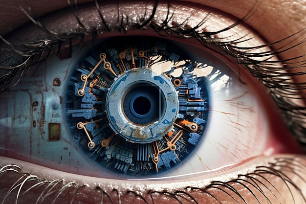 Eye cyber circuit future technology concept background Created with Generative AI