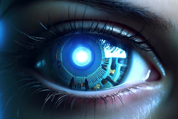 Eye cyber circuit future technology concept background Created with Generative AI