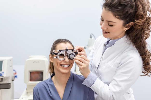 Eye health checking with ophthalmological equipment in the laboratory