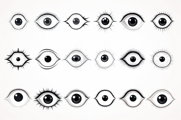 Photo eye icon set vision symbols ophthalmologist pictogram eyes collection isolated fantastic eye lens iris optic pupil big set generative ai illustration