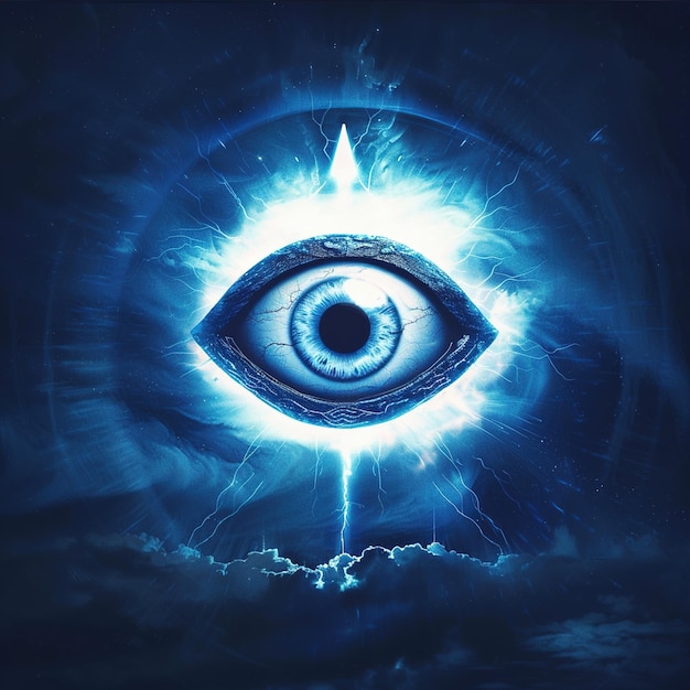 Photo an eye is shown on a blue background with the words eye