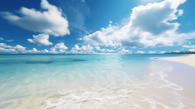 Eye level angle of beautiful beach with white sand and cloud