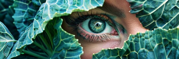 Eye peering through a leafy opening