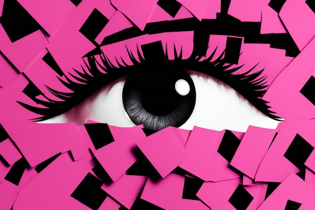 Photo eye in pink and black background