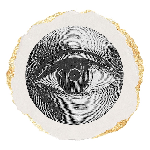 eye png sticker ripped paper gold glitter illustration transparent background