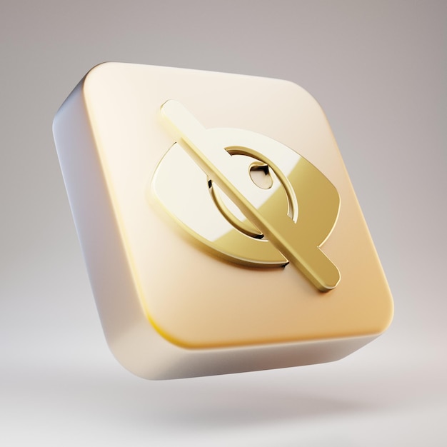 Eye Slash icon. Golden Eye Slash symbol on matte gold plate. 3D rendered Social Media Icon.