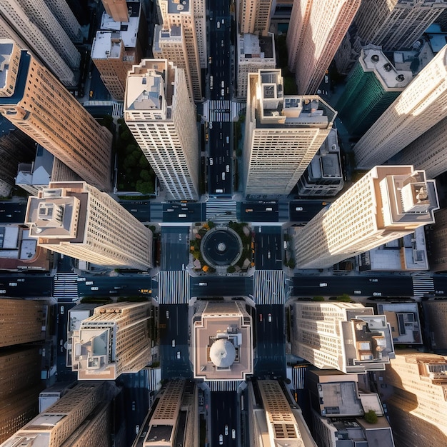 Foto vista a occhio delle strade trafficate e degli edifici alti di una città