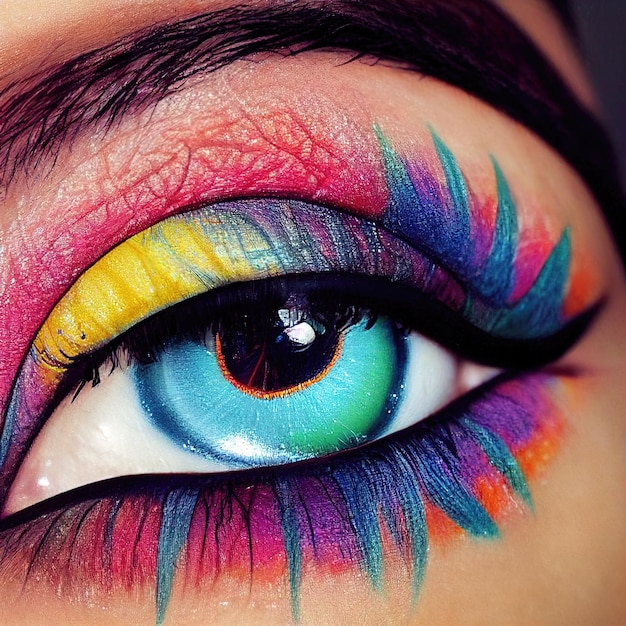 아름다운 화장을 한 눈 밝은 색상의 세련된 여성의 눈