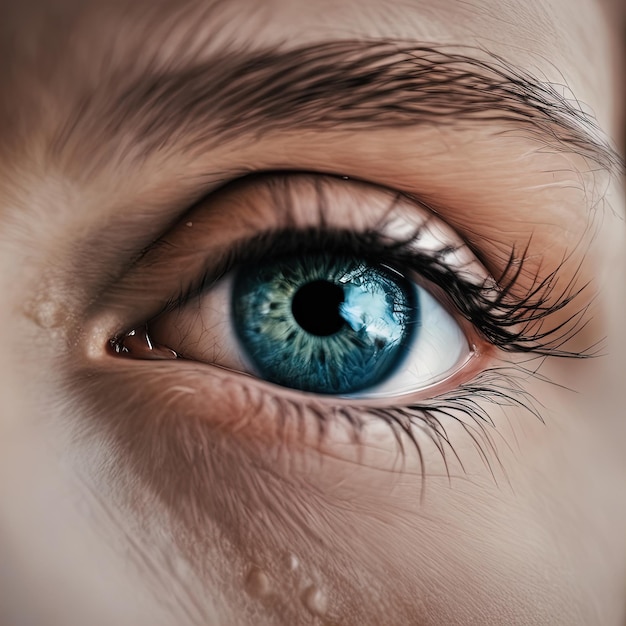 eye with blue dropscloseup of blue eye drops on female hand