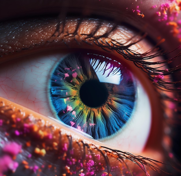 Photo an eye with colorful colors in the style of beeple