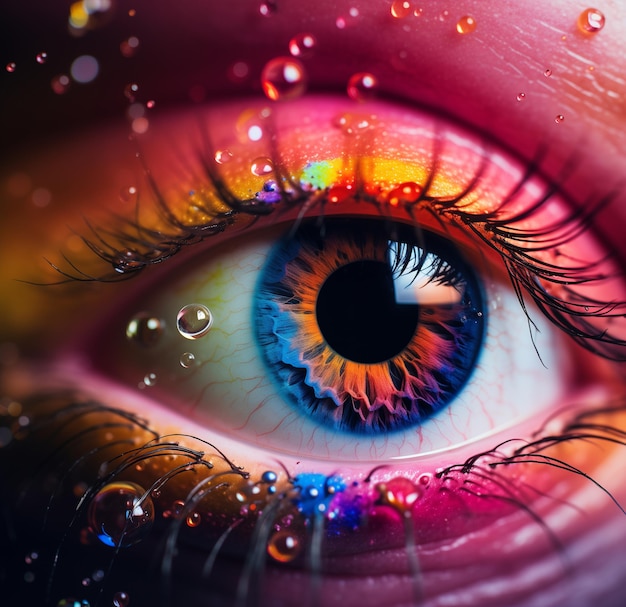 Photo an eye with colorful colors in the style of beeple