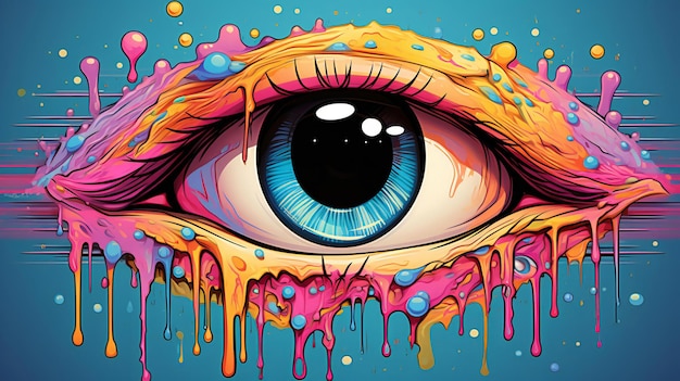 An eye with dripping paint