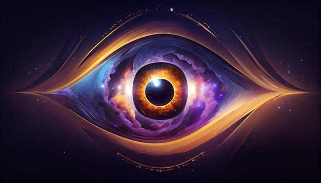 An eye with a purple and orange background and the word eye on it.