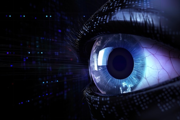 Eye with technology for futuristic VR Biometric and retinal scanning personal data security