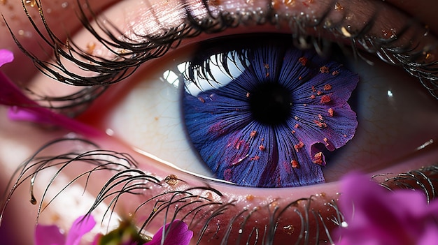 Photo eye of a woman with iris flower