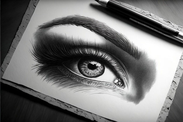 Eyebrow in black and white pencil sketch format