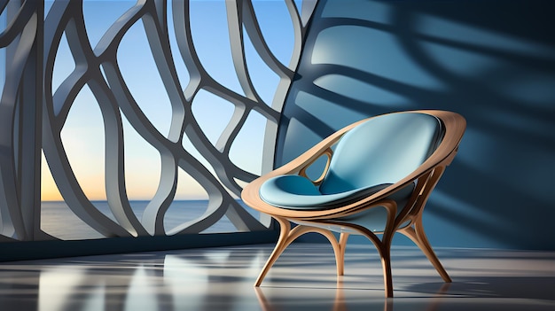 Eyecatching 3D render of a sleek modern chair with stunning lighting and shadows