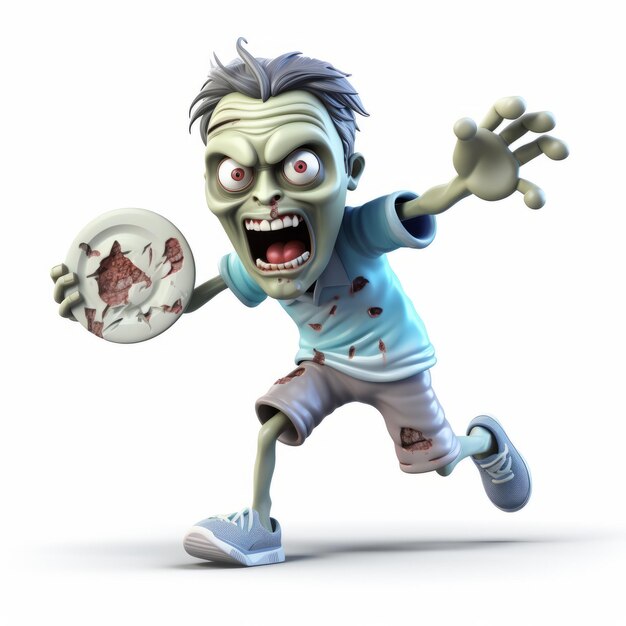 Photo eyecatching 3d render of zombie running and eating on a plate