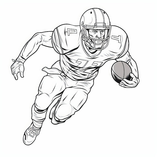 Photo eyecatching american football player running ball line drawing