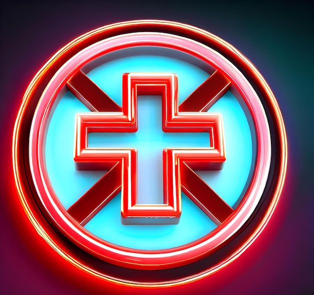 Photo eyecatching colorful red cross sign